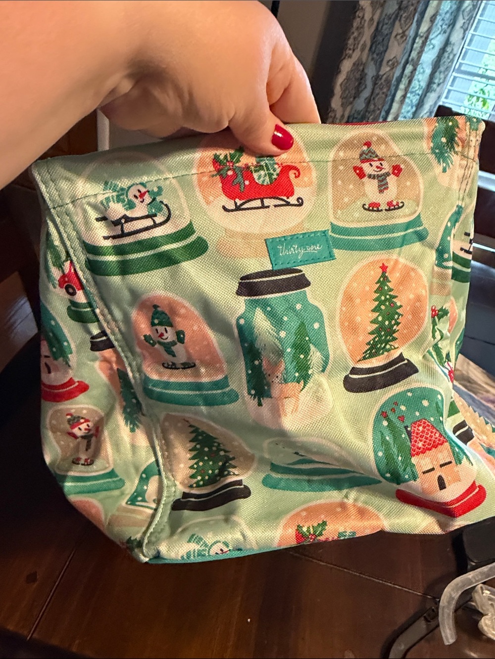 Holiday Snow Globe Tote - Aqua Handles - Picture 5 of 6